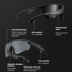 Lunettes connectée / audio Bluetooth V5.2 avec batterie rechargeable 120 mAh & technologie Vstimulations "ROCKBROS - SP2500 series" - Planète Rando