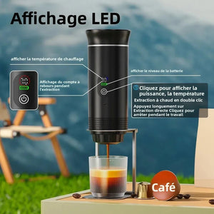 Machine à café expresso portable avec affichage numérique avec capsules 3 en 1 pour la randonnée et le camping "DENOKIN - KF - JN - 02 Pro" - Planète Rando