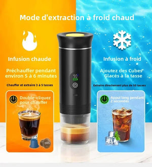 Machine à café expresso portable avec affichage numérique avec capsules 3 en 1 pour la randonnée et le camping "DENOKIN - KF - JN - 02 Pro" - Planète Rando