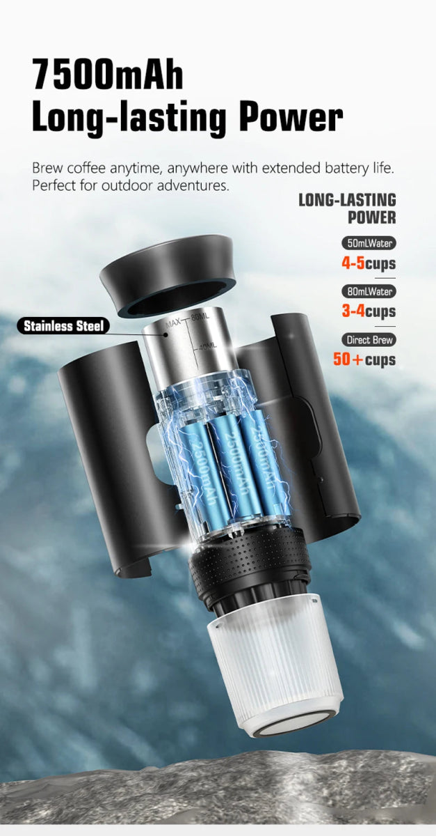 Machine à café expresso portable avec affichage numérique avec capsules 3 en 1 pour la randonnée et le camping "DENOKIN - KF - JN - 02 Pro" - Planète Rando