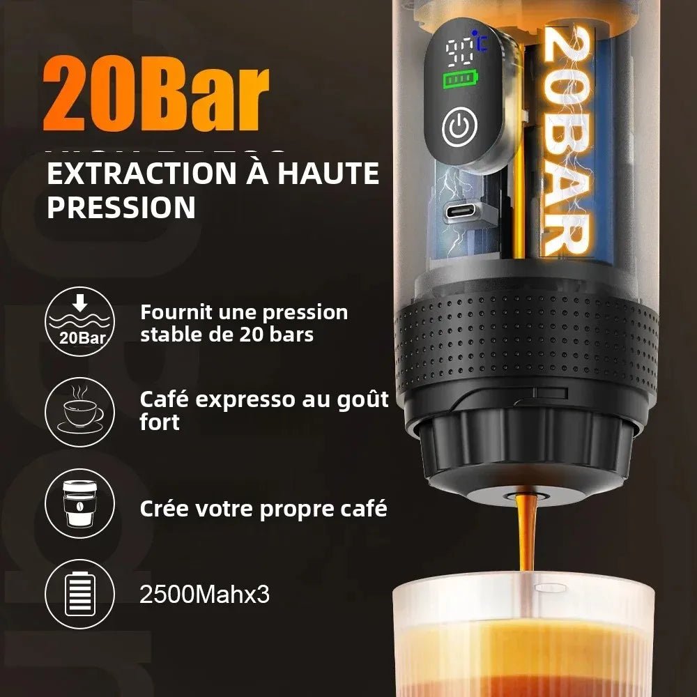 Machine à café expresso portable avec affichage numérique avec capsules 3 en 1 pour la randonnée et le camping "DENOKIN - KF - JN - 02 Pro" - Planète Rando