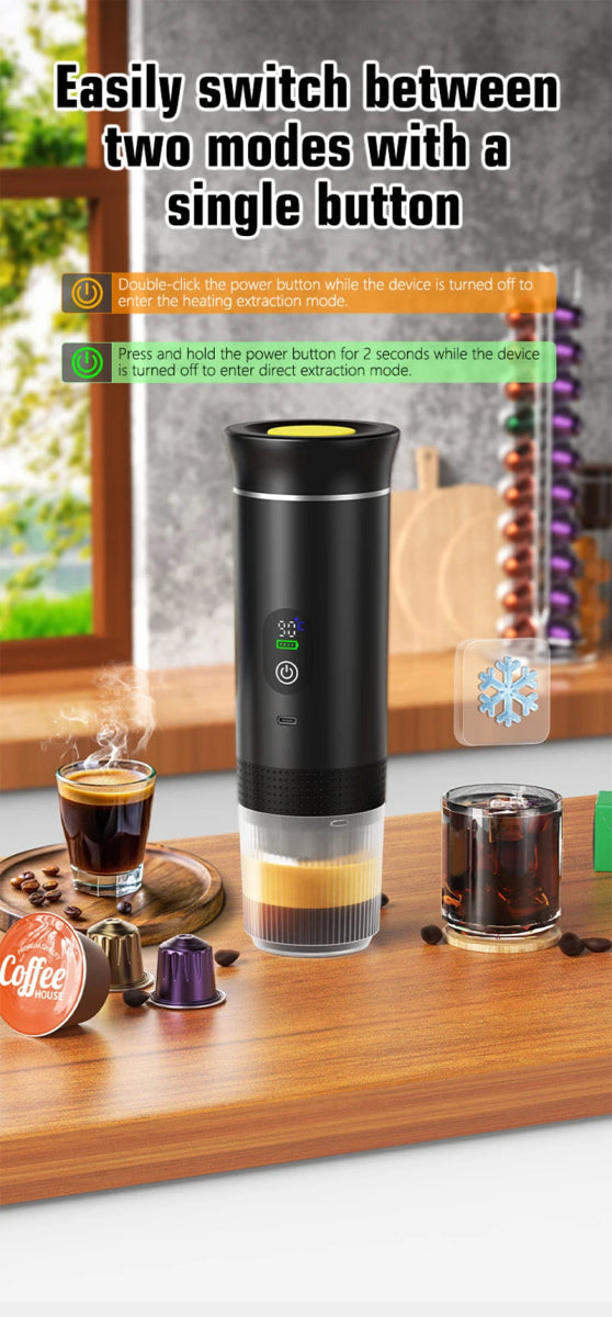 Machine à café expresso portable avec affichage numérique avec capsules 3 en 1 pour la randonnée et le camping "DENOKIN - KF - JN - 02 Pro" - Planète Rando