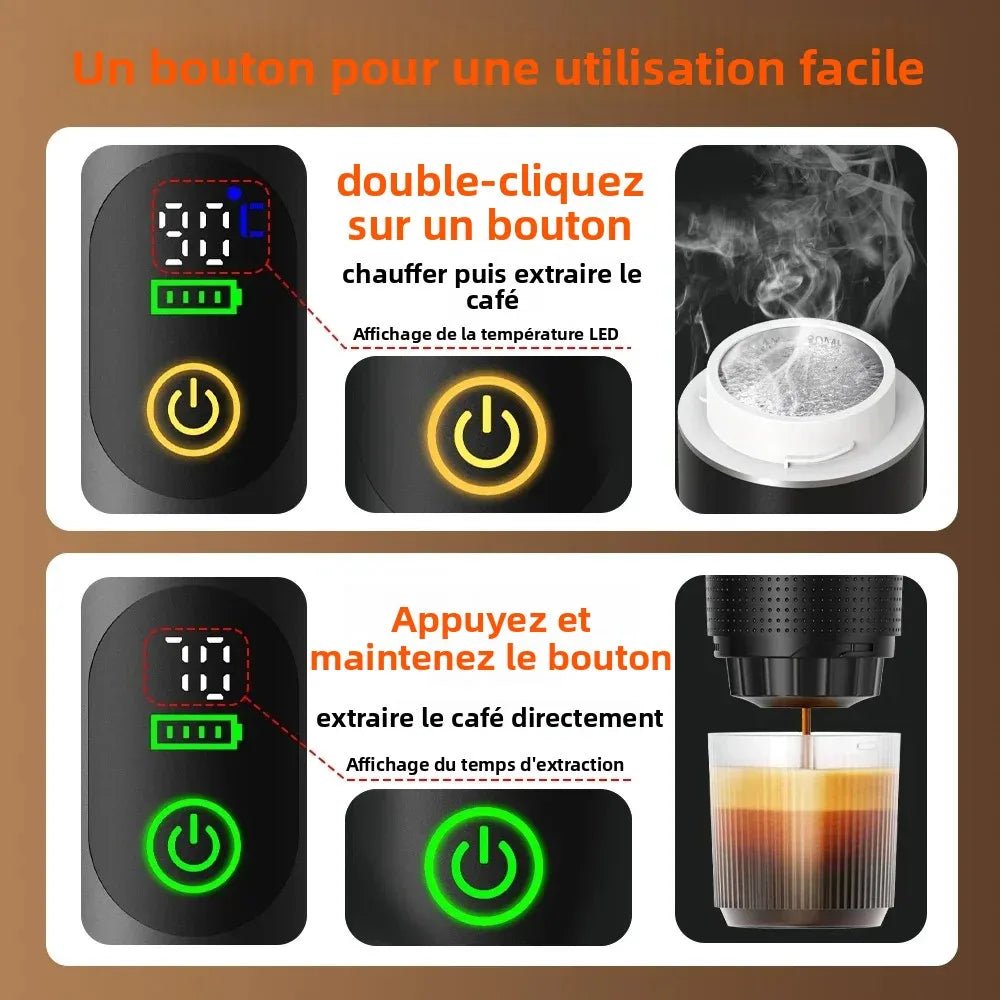 Machine à café expresso portable avec affichage numérique avec capsules 3 en 1 pour la randonnée et le camping "DENOKIN - KF - JN - 02 Pro" - Planète Rando