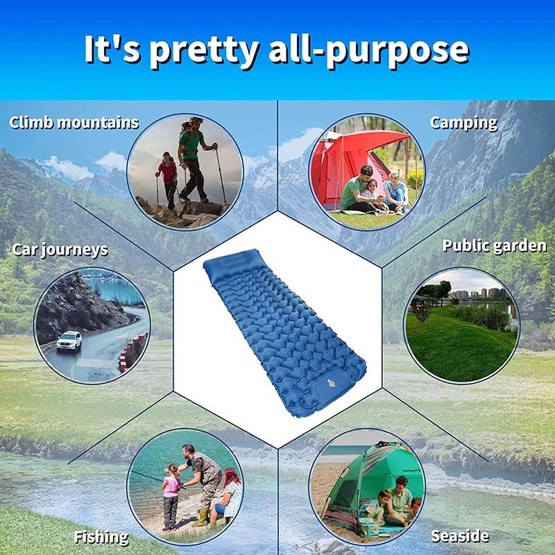 Matelas de camping 9cm avec oreiller & pompe intégrée "Planete Rando - Comfort Trek 3" - Planète Rando