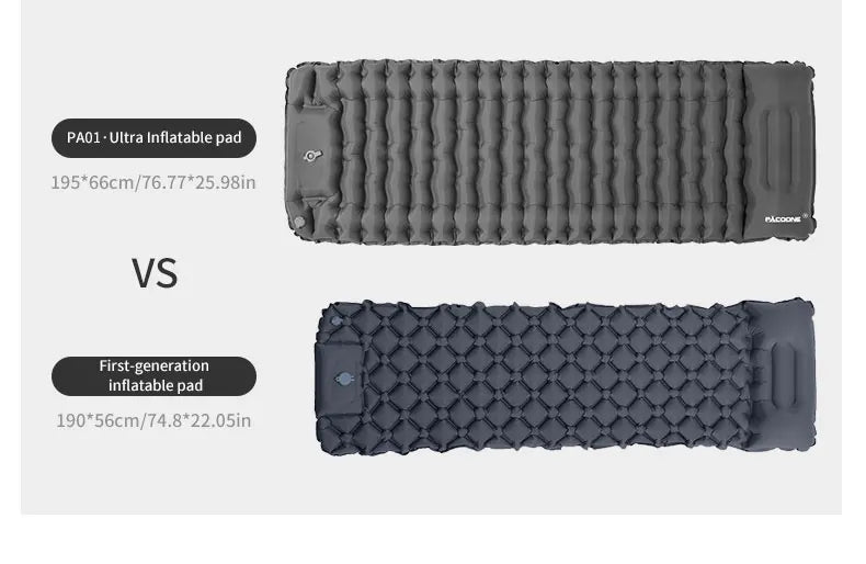 Matelas gonflable avec pompe et oreiller intégré 9cm R - Value 1.6 700g "PACOONE - Ultra pad PA01" - Planète Rando