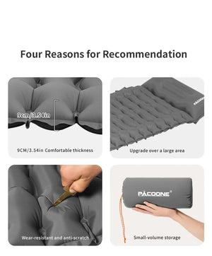 Matelas gonflable avec pompe et oreiller intégré 9cm R - Value 1.6 700g "PACOONE - Ultra pad PA01" - Planète Rando