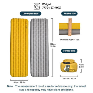Matelas gonflable léger et confortable 10cm 770g R - Value 7.6 (4 saisons) "Widesea - AM01Y" - Planète Rando
