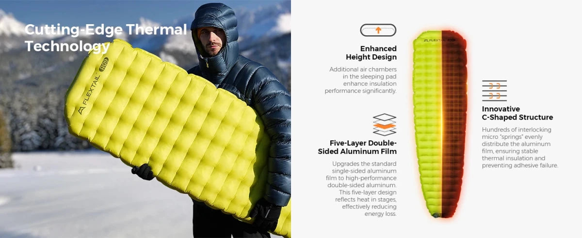 Matelas gonflable ultraléger avec pompe intégrée R - Value 3.5 confort 5°C "FLEXTAILGEAR - TINY Sleeping pad R03" - Planète Rando