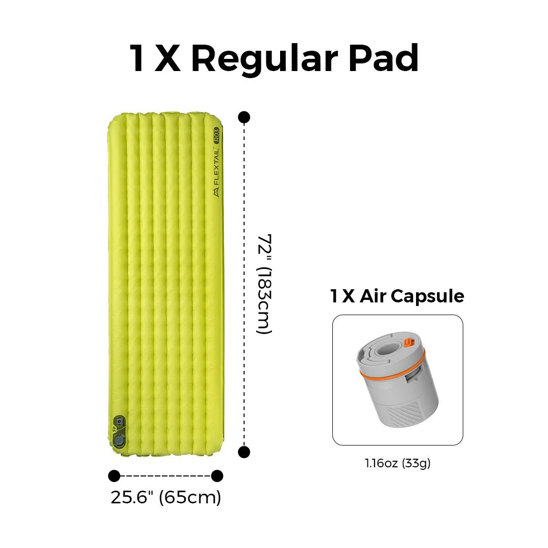 Matelas gonflable ultraléger avec pompe intégrée R - Value 3.5 confort 5°C "FLEXTAILGEAR - TINY Sleeping pad R03" - Planète Rando