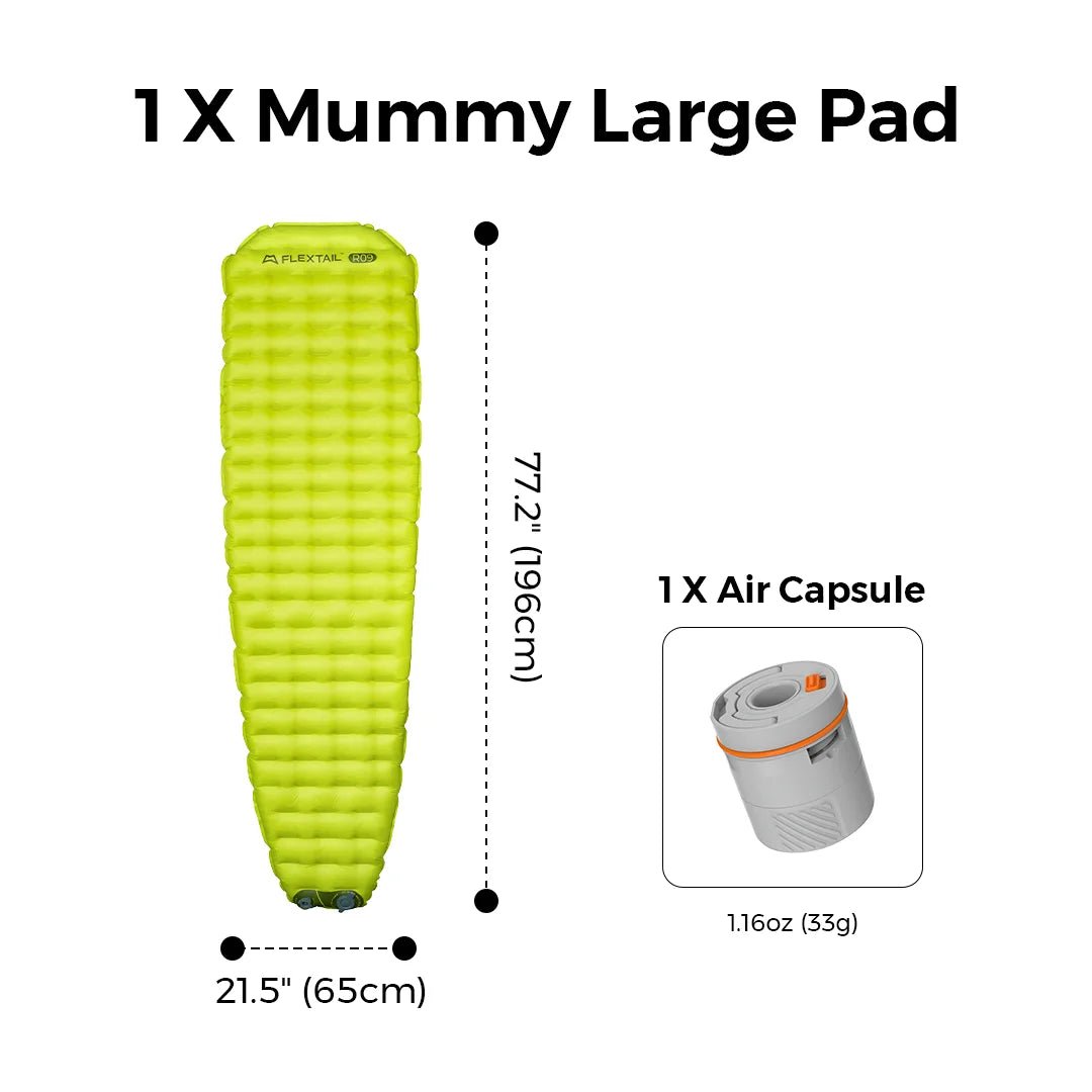 Matelas gonflable ultraléger avec pompe intégrée R - Value 9.4 confort - 35°C "FLEXTAILGEAR - TINY Sleeping pad R09" - Planète Rando