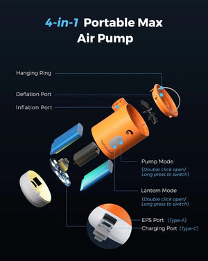 Mini - pompe à air / gonfleur portable 4 en 1 avec éclairage LED USB "FLEXTAILGEAR - Max Pump 2 Pro" - Planète Rando
