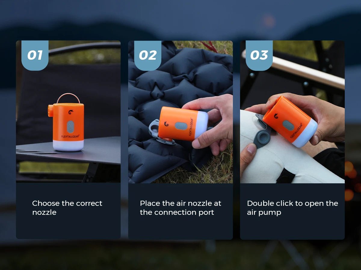 Mini - pompe à air / gonfleur portable 4 en 1 avec éclairage LED USB "FLEXTAILGEAR - Max Pump 2 Pro" - Planète Rando