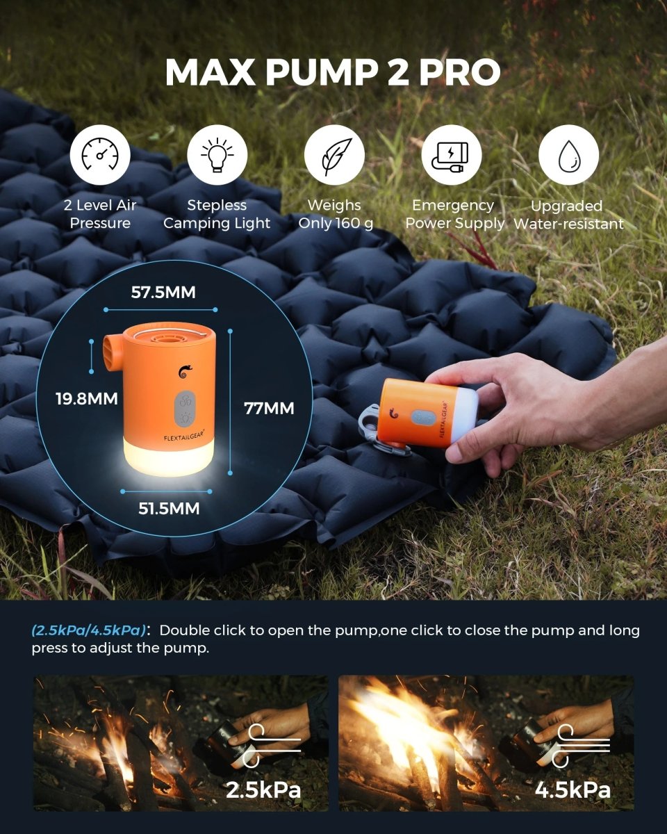Mini - pompe à air / gonfleur portable 4 en 1 avec éclairage LED USB "FLEXTAILGEAR - Max Pump 2 Pro" - Planète Rando
