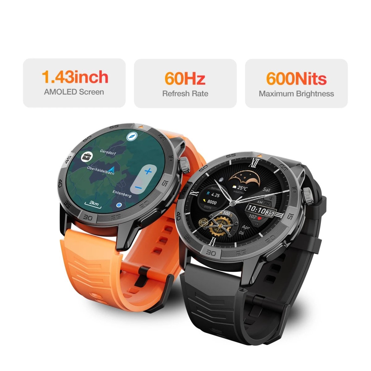 Montre GPS avec cartographie 5ATM IP68 Étanche 1.43 AMOLED "AGM - Legion Pro" - Planète Rando