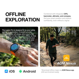 Montre GPS avec cartographie 5ATM IP68 Étanche 1.43 AMOLED "AGM - Legion Pro" - Planète Rando