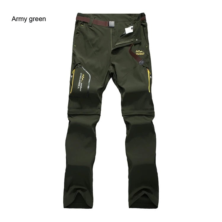 Pantalon randonnée 2 en 1 homme Trvlwego AD083 vert armée, short amovible, poches zippées, traitement déperlant.