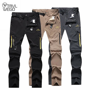 Pantalon randonnée 2 en 1 TRVLWEGO AD083 homme, noir, beige, gris foncé, poches multiples zips, logo sur fond blanc.