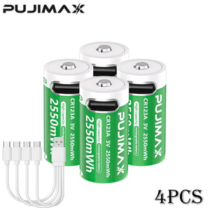 Piles lithium-ion 3V polymère haute capacité2550 mW avec câble de charge rapide USB-C "PUJIMAX - CR123A" - Planète Rando