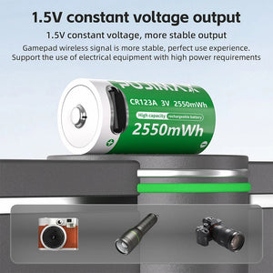 Piles lithium-ion 3V polymère haute capacité2550 mW avec câble de charge rapide USB-C "PUJIMAX - CR123A" - Planète Rando