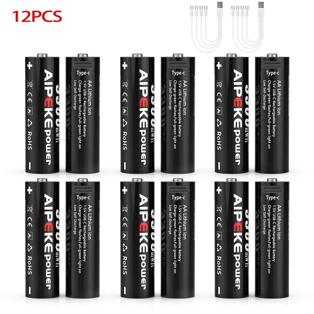 Piles rechargeables au lithium USB type - C 1,5 V 3300 mWh "AIPEKE - AA" - Planète Rando