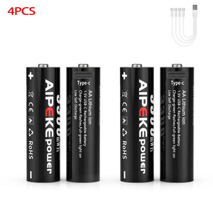 Piles rechargeables au lithium USB type - C 1,5 V 3300 mWh "AIPEKE - AA" - Planète Rando