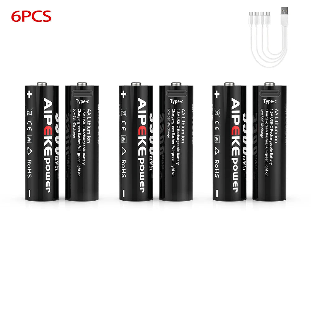 Piles rechargeables au lithium USB type - C 1,5 V 3300 mWh "AIPEKE - AA" - Planète Rando