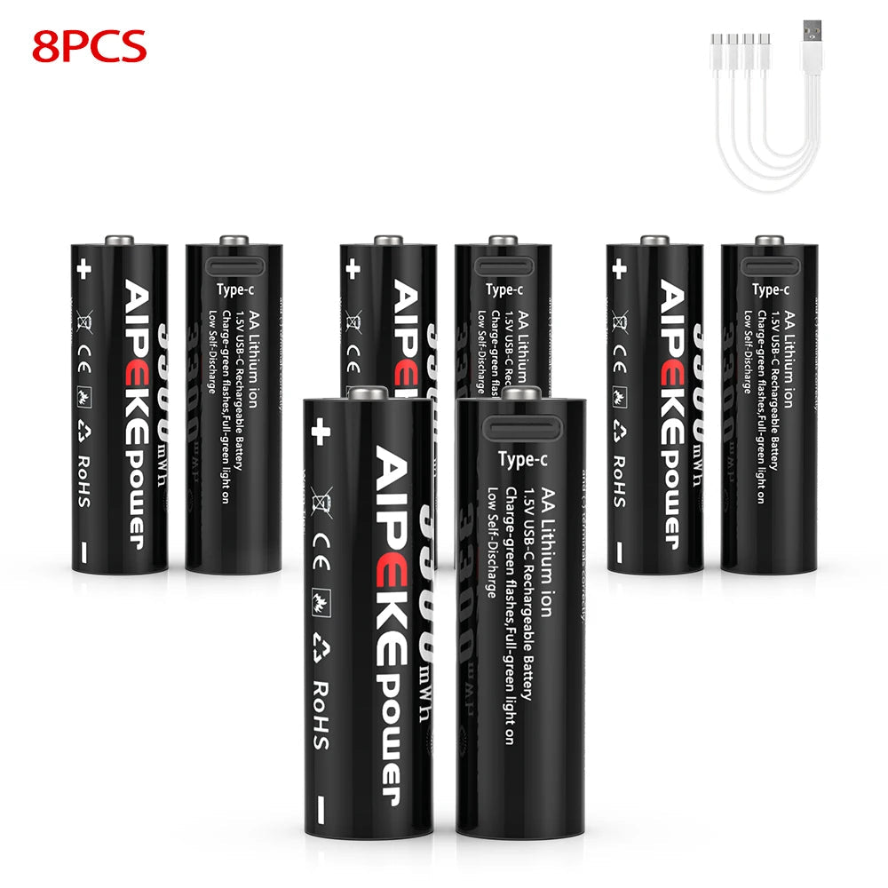 Piles rechargeables au lithium USB type - C 1,5 V 3300 mWh "AIPEKE - AA" - Planète Rando