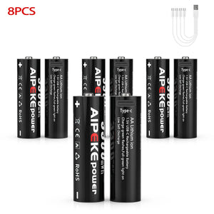 Piles rechargeables au lithium USB type - C 1,5 V 3300 mWh "AIPEKE - AA" - Planète Rando
