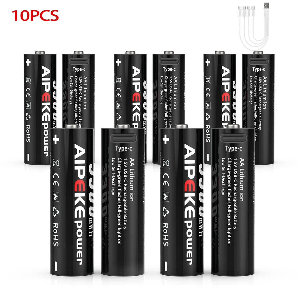Piles rechargeables au lithium USB type - C 1,5 V 3300 mWh "AIPEKE - AA" - Planète Rando