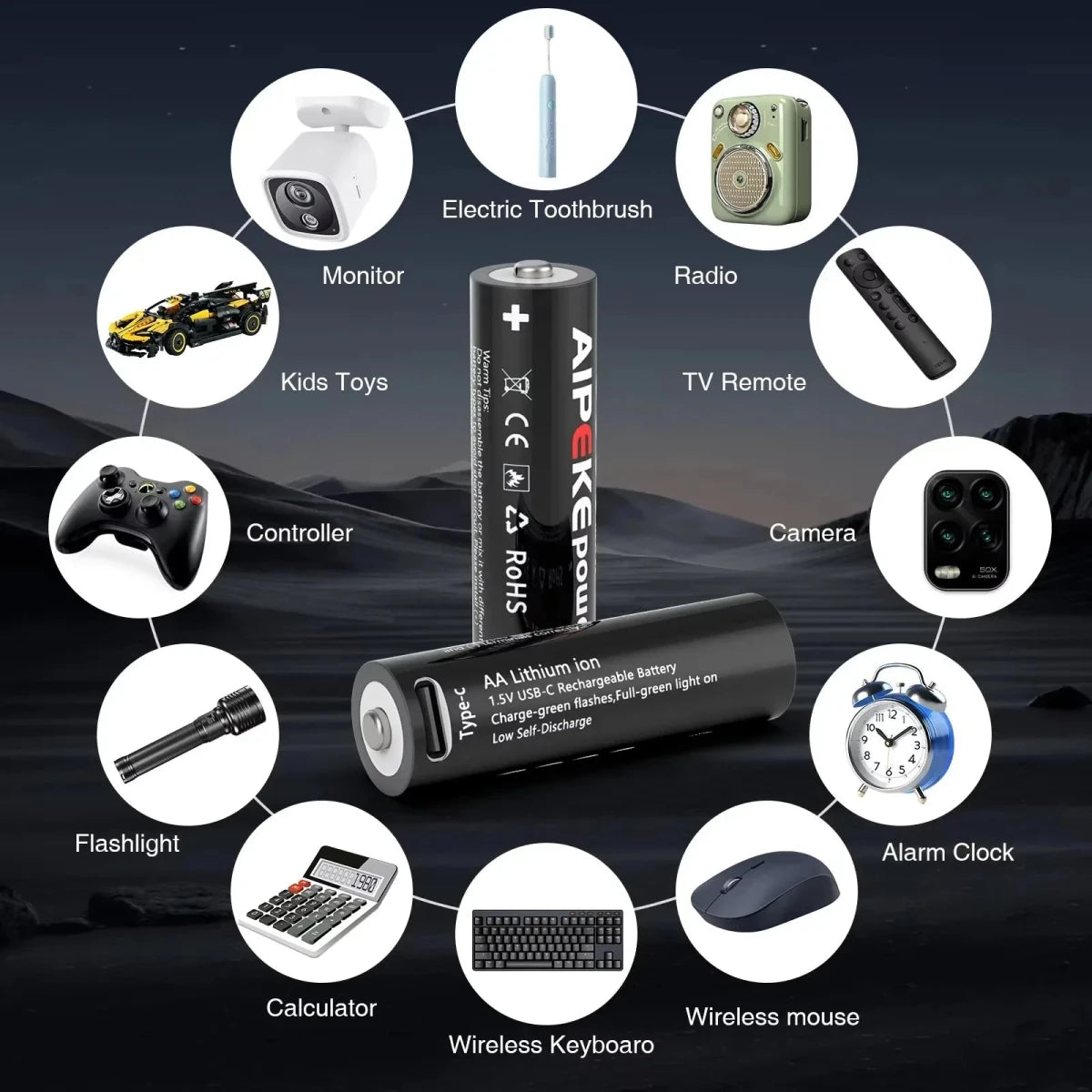 Piles rechargeables au lithium USB type - C 1,5 V 3300 mWh "AIPEKE - AA" - Planète Rando