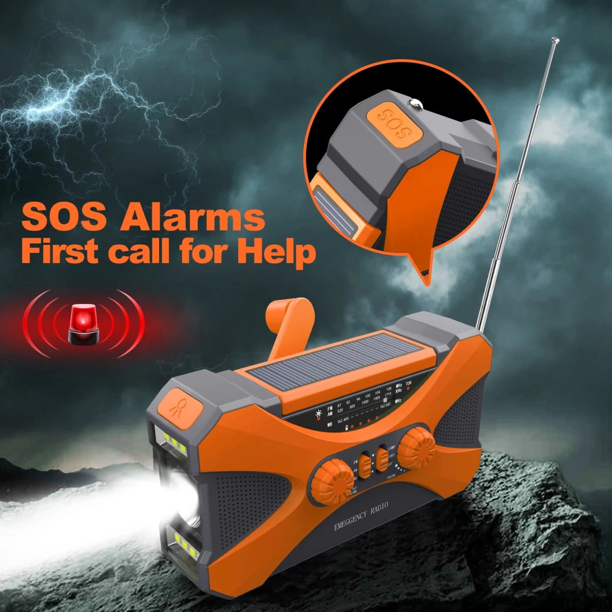 Radio d'urgence à manivelle AM/FM/NOAA avec chargeur de téléphone portable et lampe torche LED 10 000 mAh "Emergency Radio - EM01" - Planète Rando