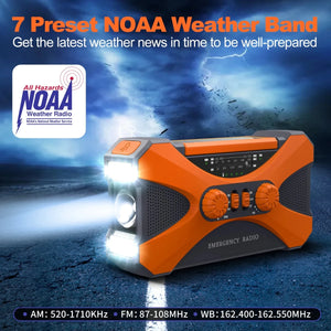 Radio d'urgence à manivelle AM/FM/NOAA avec chargeur de téléphone portable et lampe torche LED 10 000 mAh "Emergency Radio - EM01" - Planète Rando