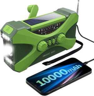 Radio d'urgence à manivelle AM/FM/NOAA avec chargeur de téléphone portable et lampe torche LED 10 000 mAh "Emergency Radio - EM01" - Planète Rando