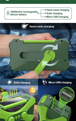 Radio d'urgence à manivelle AM/FM/NOAA avec chargeur de téléphone portable et lampe torche LED 10 000 mAh "Emergency Radio - EM01" - Planète Rando