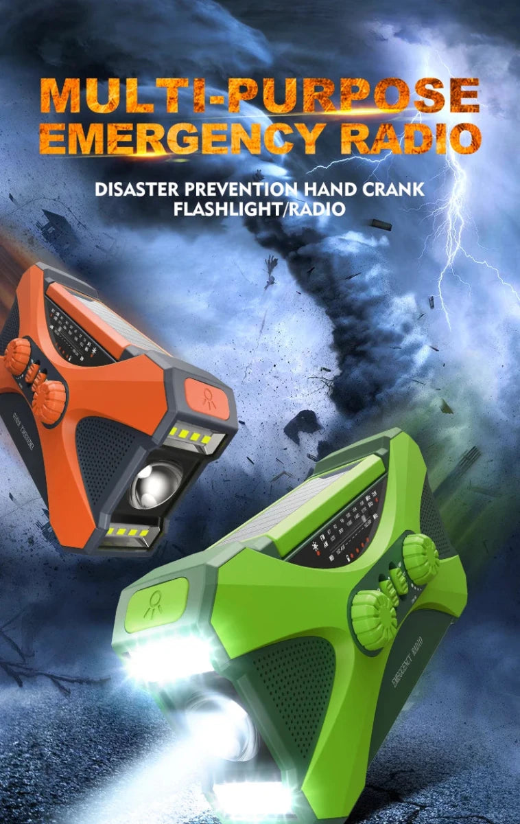 Radio d'urgence à manivelle AM/FM/NOAA avec chargeur de téléphone portable et lampe torche LED 10 000 mAh "Emergency Radio - EM01" - Planète Rando