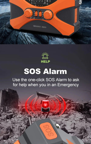 Radio d'urgence à manivelle AM/FM/NOAA avec chargeur de téléphone portable et lampe torche LED 10 000 mAh "Emergency Radio - EM01" - Planète Rando