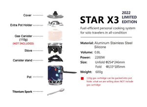 Réchaud 0,8L à gaz de camping 2200W avec allumage piézoélectrique 600g "Fire - Maple - FMS - X3" - Planète Rando