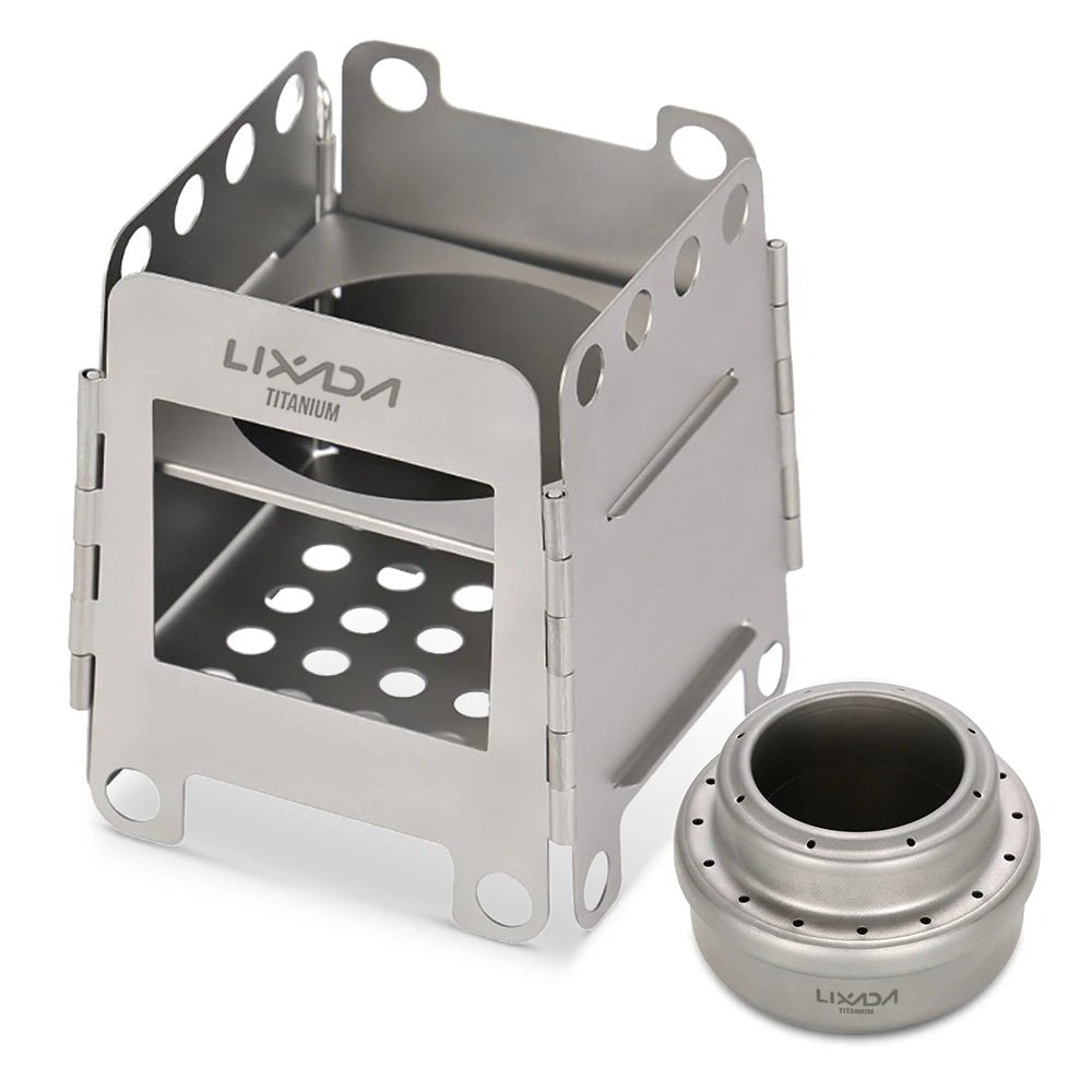 Réchaud à bois pliable en titane avec mini - réchaud à alcool "Lixada - Wood Titanium Stove" - Planète Rando
