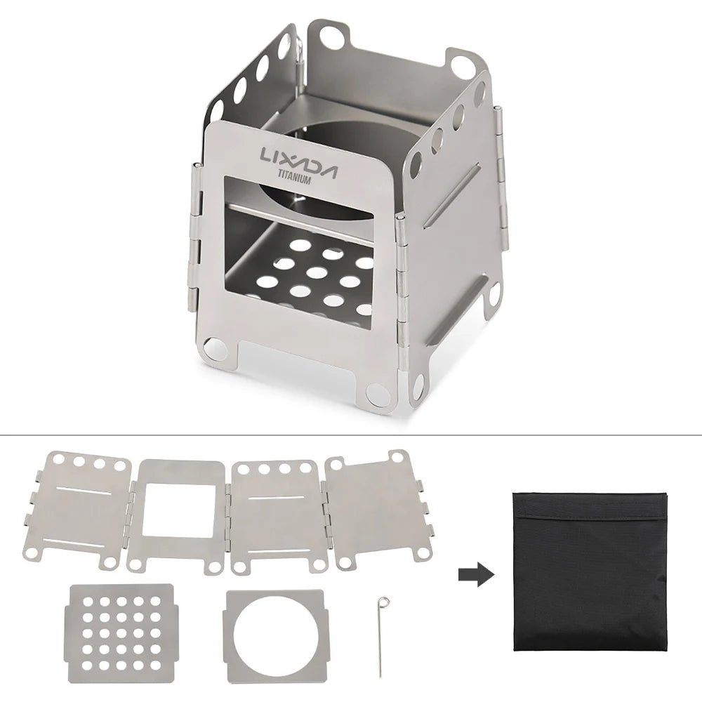 Réchaud à bois pliable en titane avec mini - réchaud à alcool "Lixada - Wood Titanium Stove" - Planète Rando
