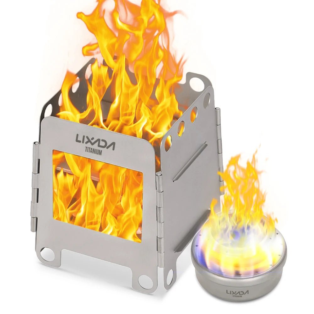 Réchaud à bois pliable en titane avec mini - réchaud à alcool "Lixada - Wood Titanium Stove" - Planète Rando