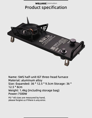Réchaud de camping multifonctionnel pour table IGT à trois brûleurs 7500W "WELLHIKE - SWS IGNITE07" - Planète Rando