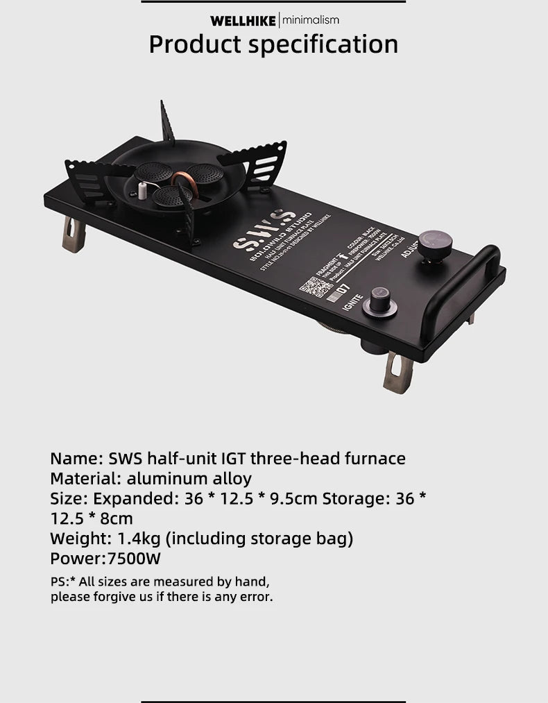 Réchaud de camping multifonctionnel pour table IGT à trois brûleurs 7500W "WELLHIKE - SWS IGNITE07" - Planète Rando