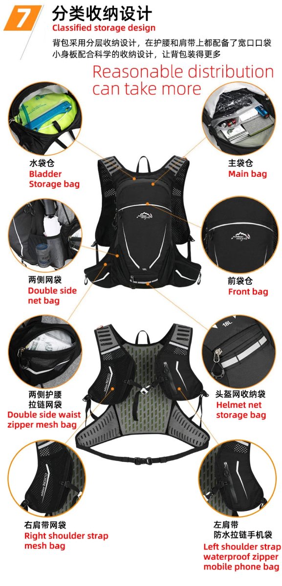 Sac à dos de cyclisme ultra-léger 18L avec filet de rangement 550g "Outdoor Inoxto - IN569" - Planète Rando