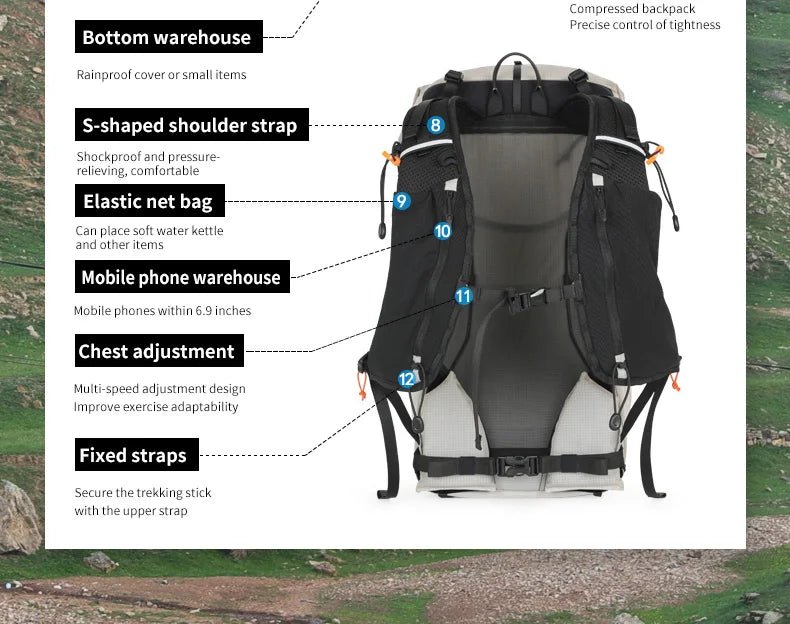 Sac à dos de randonnée / trail ultralight avec housse imperméable 800g "Outdoor Inoxto - Tellus 30L" - Planète Rando