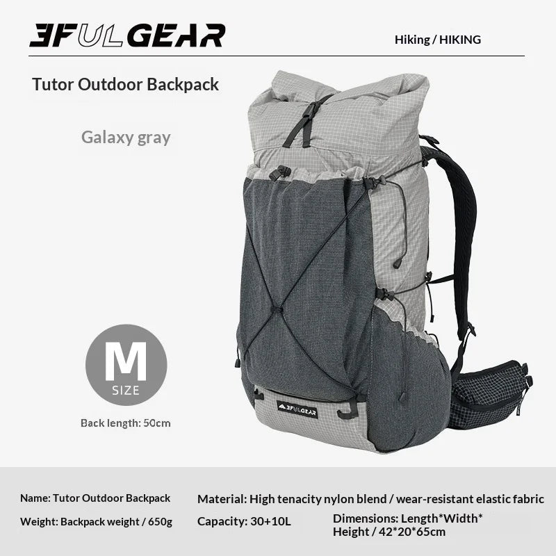 Sac à dos de randonnée ultraléger en tissu imperméable UHMWPE 700g "3F UL GEAR - TUTOR 30+10L" - Planète Rando