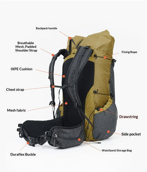 Sac à dos de randonnée ultraléger en tissu imperméable UHMWPE 700g "3F UL GEAR - TUTOR 30+10L" - Planète Rando