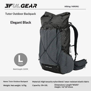 Sac à dos de randonnée ultraléger en tissu imperméable UHMWPE 700g "3F UL GEAR - TUTOR 30+10L" - Planète Rando