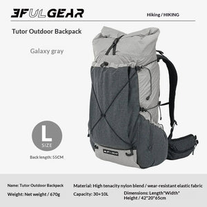Sac à dos de randonnée ultraléger en tissu imperméable UHMWPE 700g "3F UL GEAR - TUTOR 30+10L" - Planète Rando