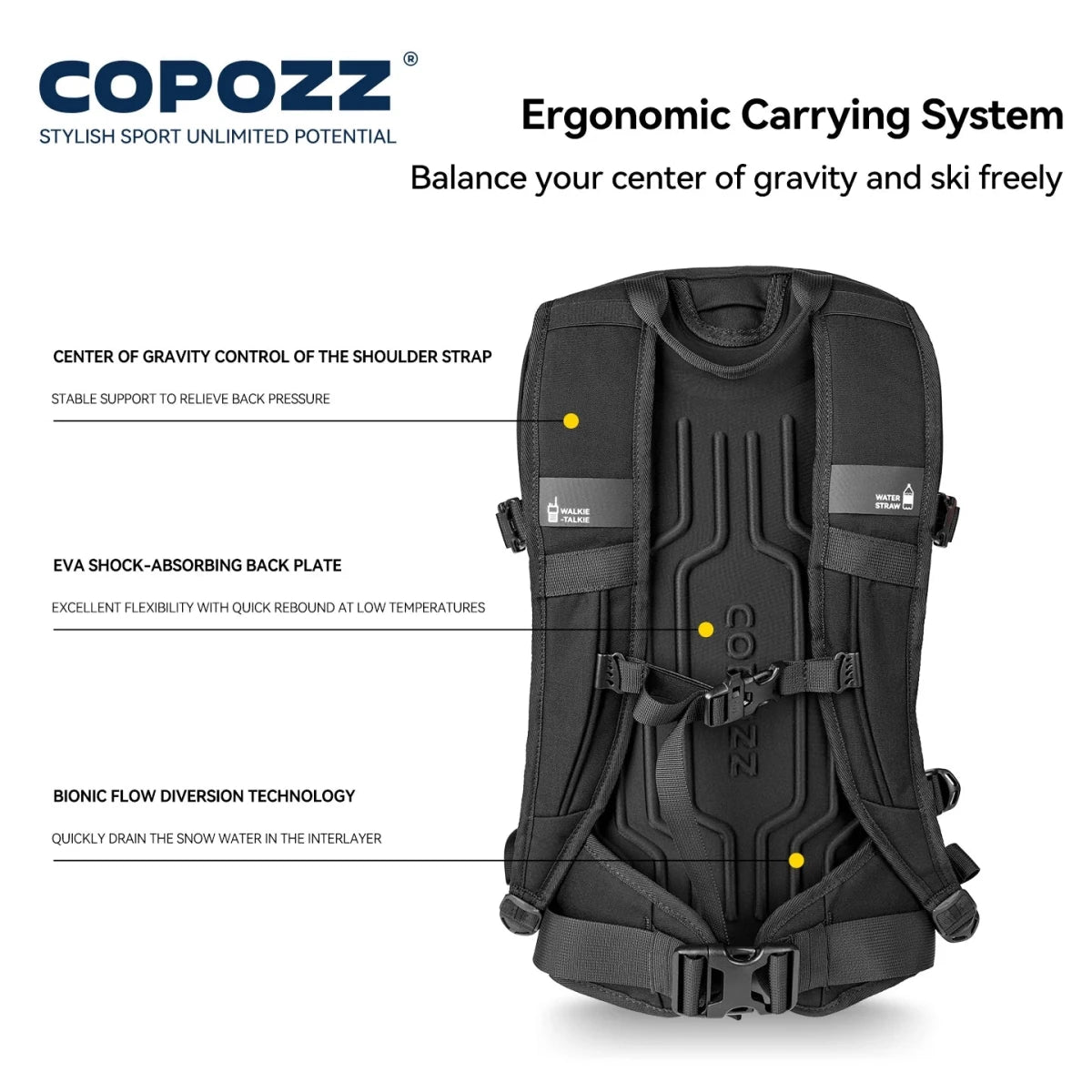 Sac à dos de ski multifonctionnel avec technologie Cordura & Snow Field Armor 15L "COPOZZ - HXB - 250001" - Planète Rando