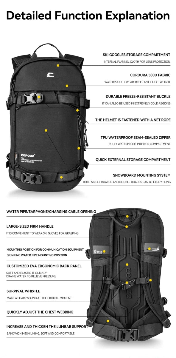 Sac à dos de ski multifonctionnel avec technologie Cordura & Snow Field Armor 15L "COPOZZ - HXB - 250001" - Planète Rando